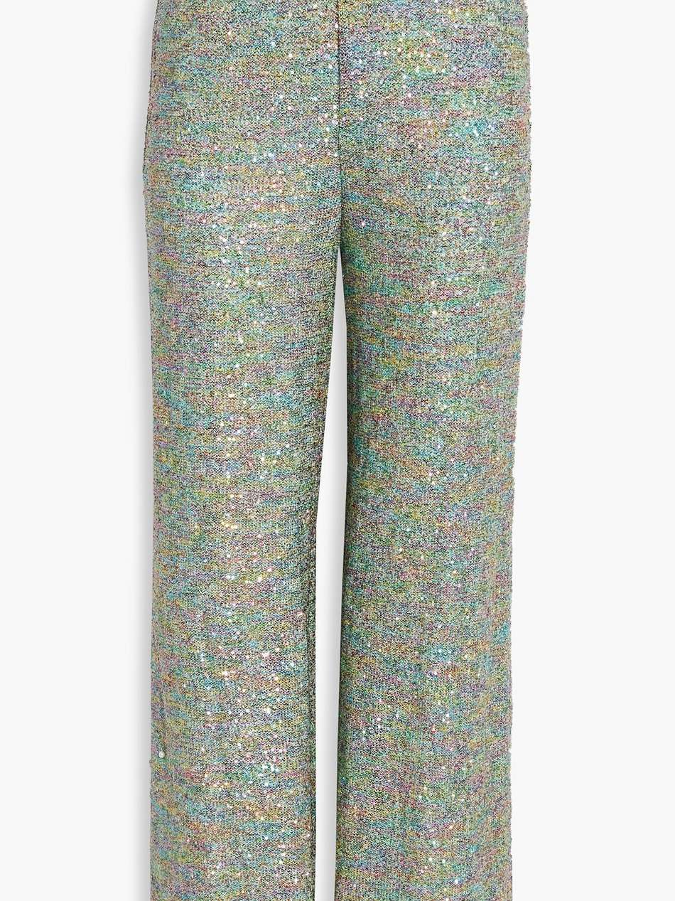 sequin-embellished crochet-knit silk-blend wide-leg pants