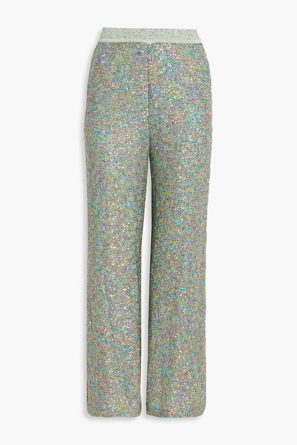 Sequin-embellished crochet-knit silk-blend wide-leg pants