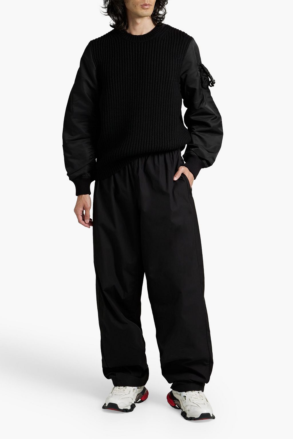 HELMUT LANG Shell-paneled ribbed merino wool-blend sweater