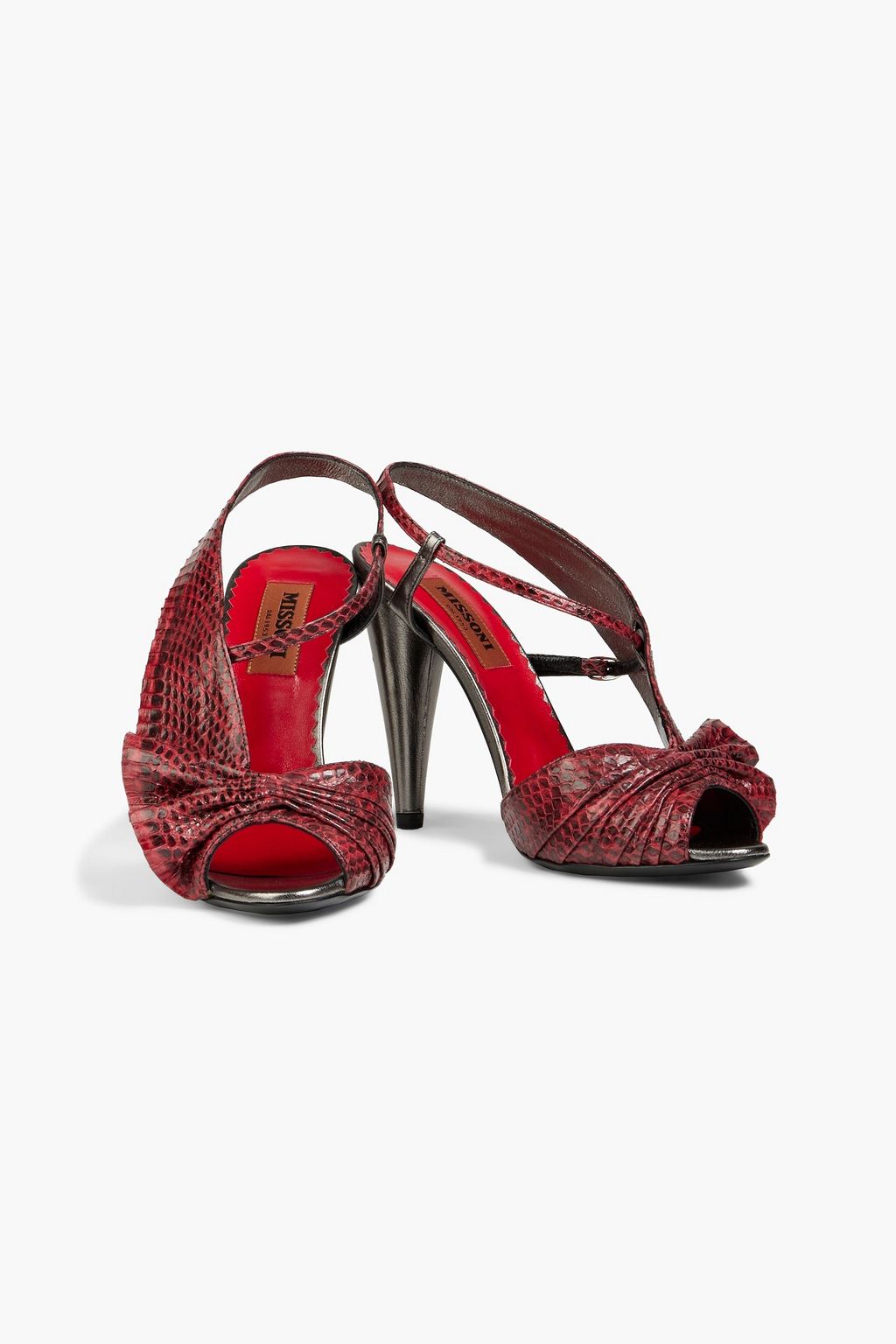MISSONI Metallic snake-effect leather slingback sandals