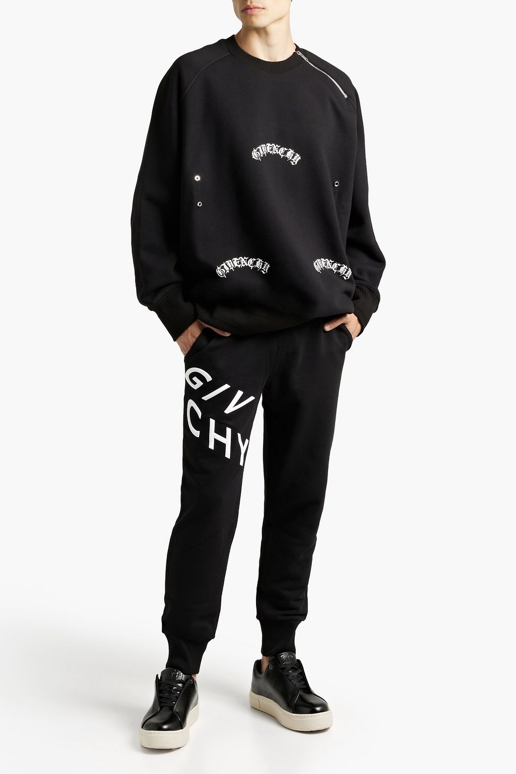 GIVENCHY Zip-detailed printed cotton-fleece sweatshirt