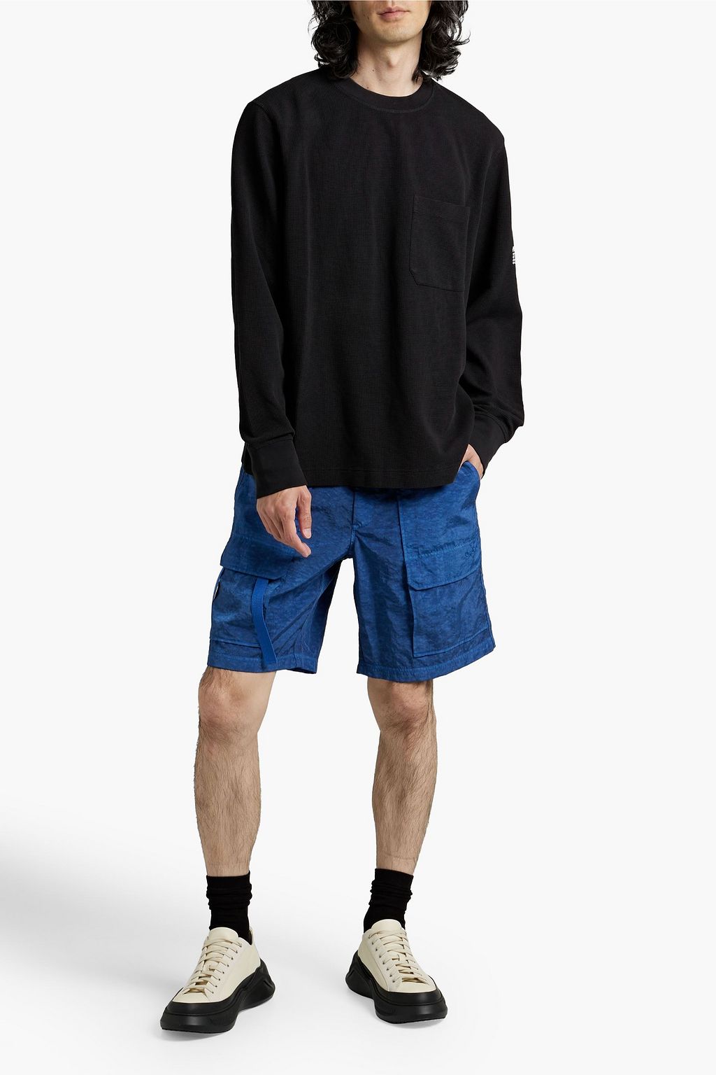 HELMUT LANG Printed waffle-knit cotton-blend T-shirt