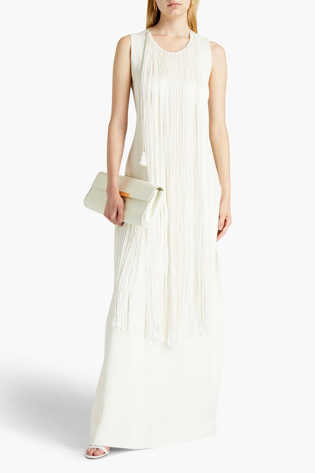 JIL SANDER Fringed silk-blend maxi dress