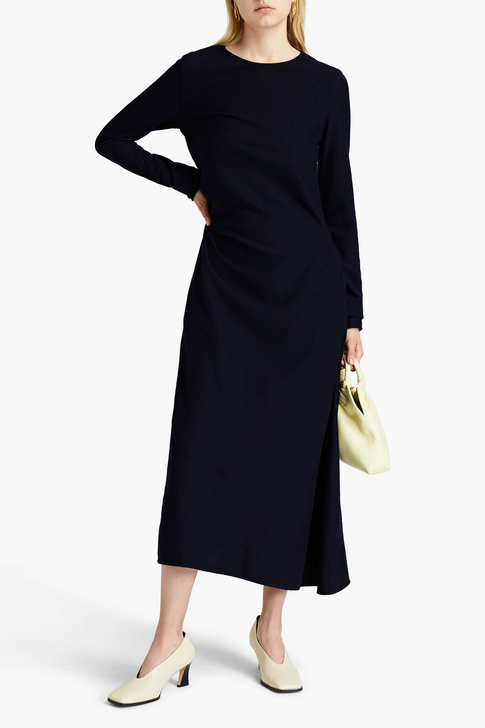 Jil Sander Novelyn Draped Wool-blend Jersey Midi Dress In Midnight Blue