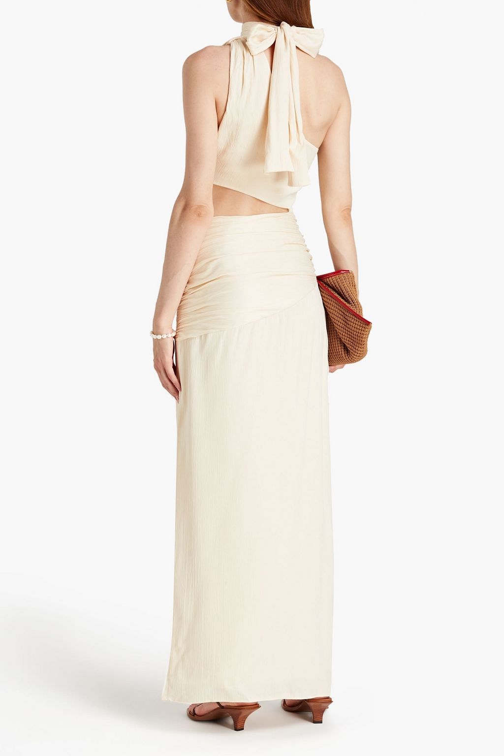 NICHOLAS One-shoulder ruched printed silk gown