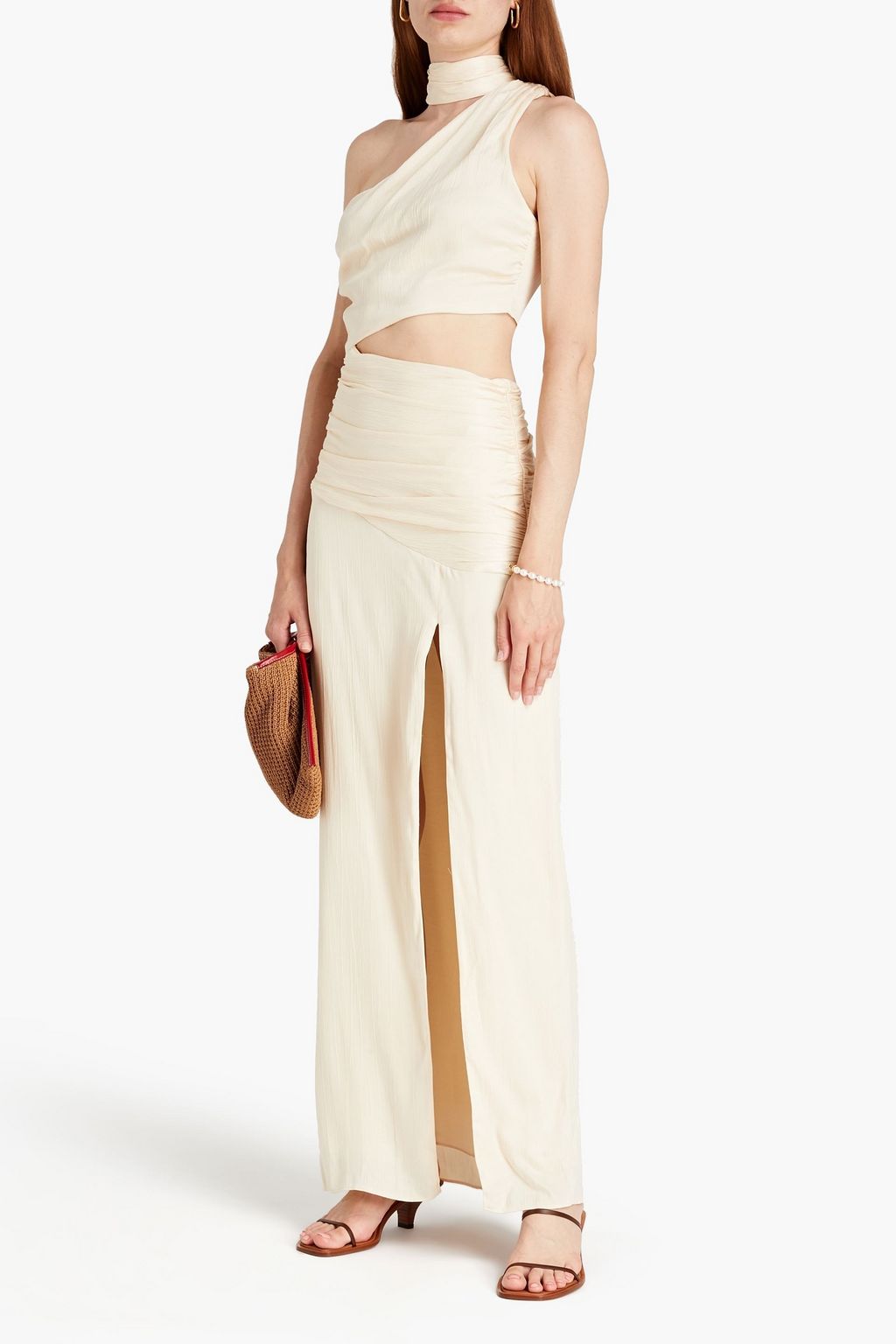 NICHOLAS One-shoulder ruched printed silk gown