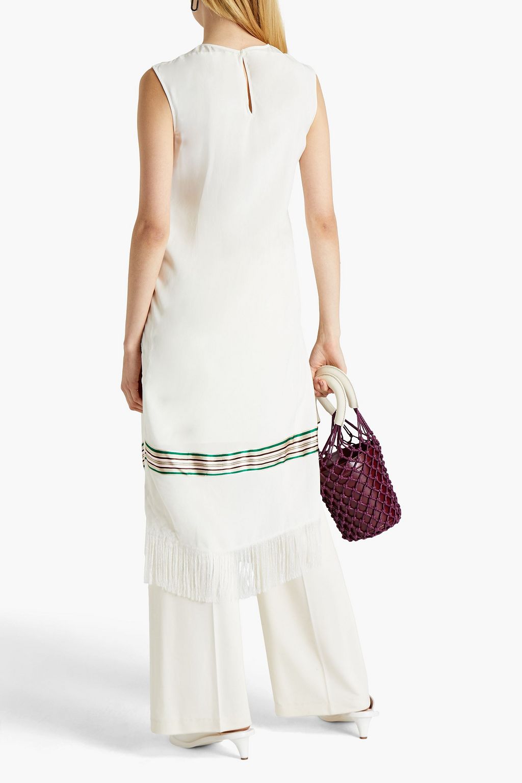 JIL SANDER Noe fringed striped crepe tunic
