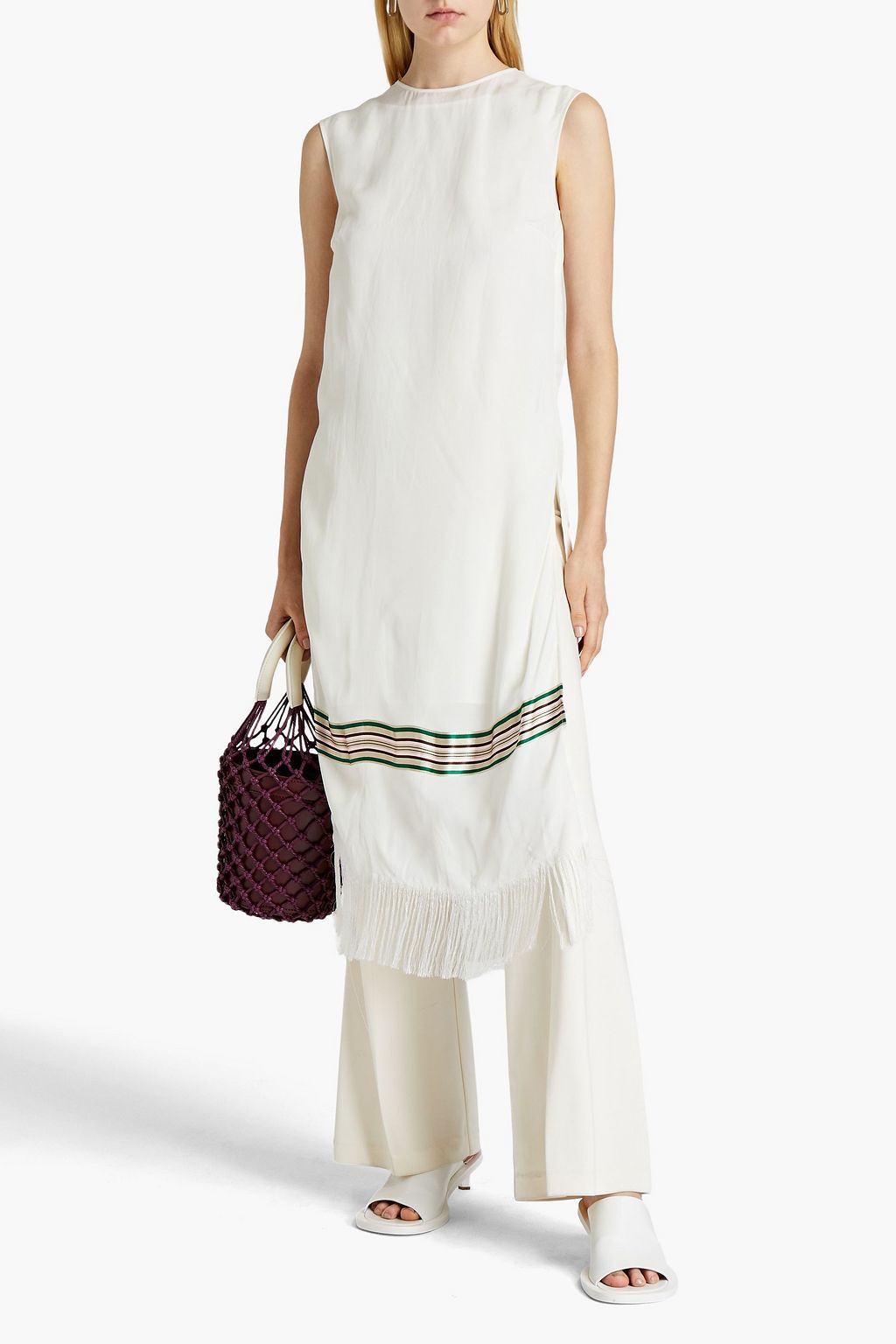 JIL SANDER Noe fringed striped crepe tunic