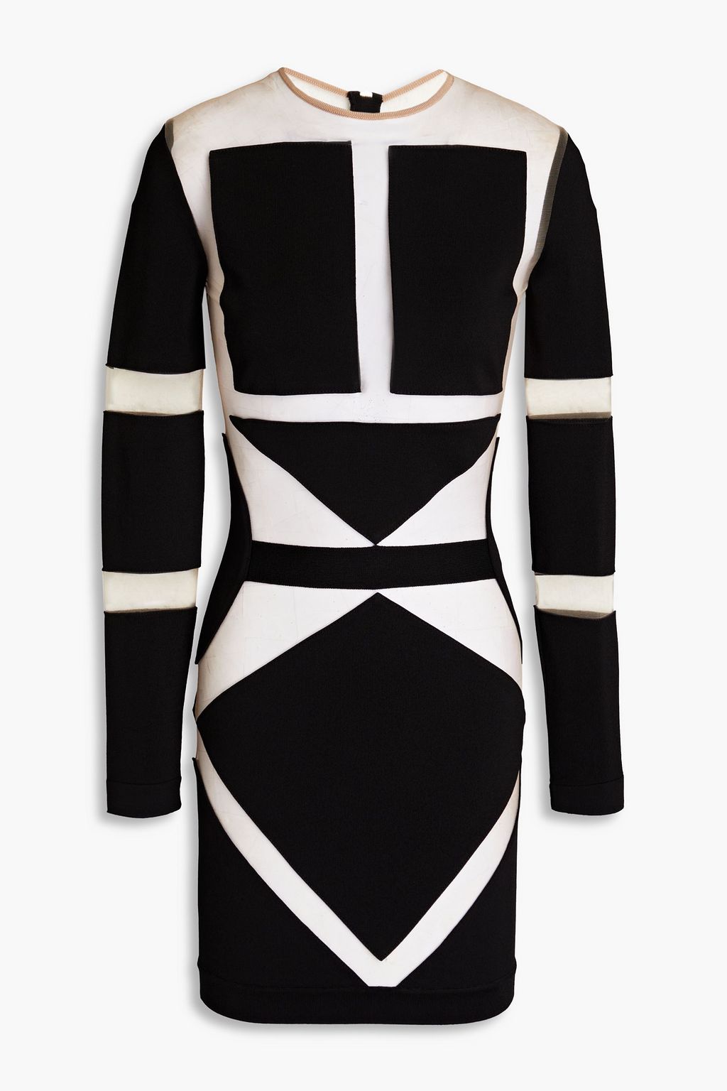 Black Tulle-paneled ribbed knit mini 