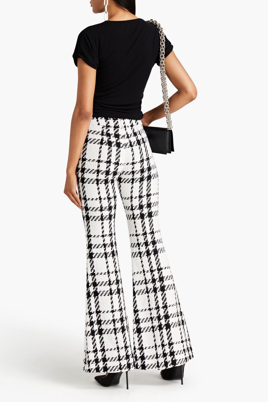 BALMAIN Checked cotton-blend tweed flared pants