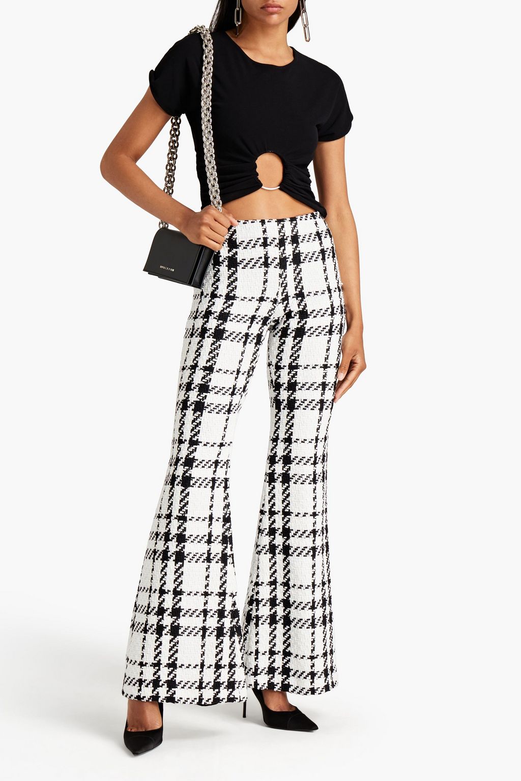 BALMAIN Checked cotton-blend tweed flared pants