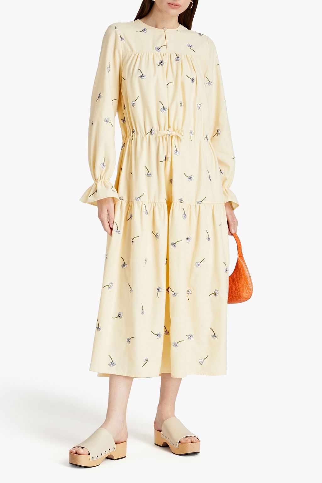 OLIVIA RUBIN Maisie gathered embroidered woven midi dress