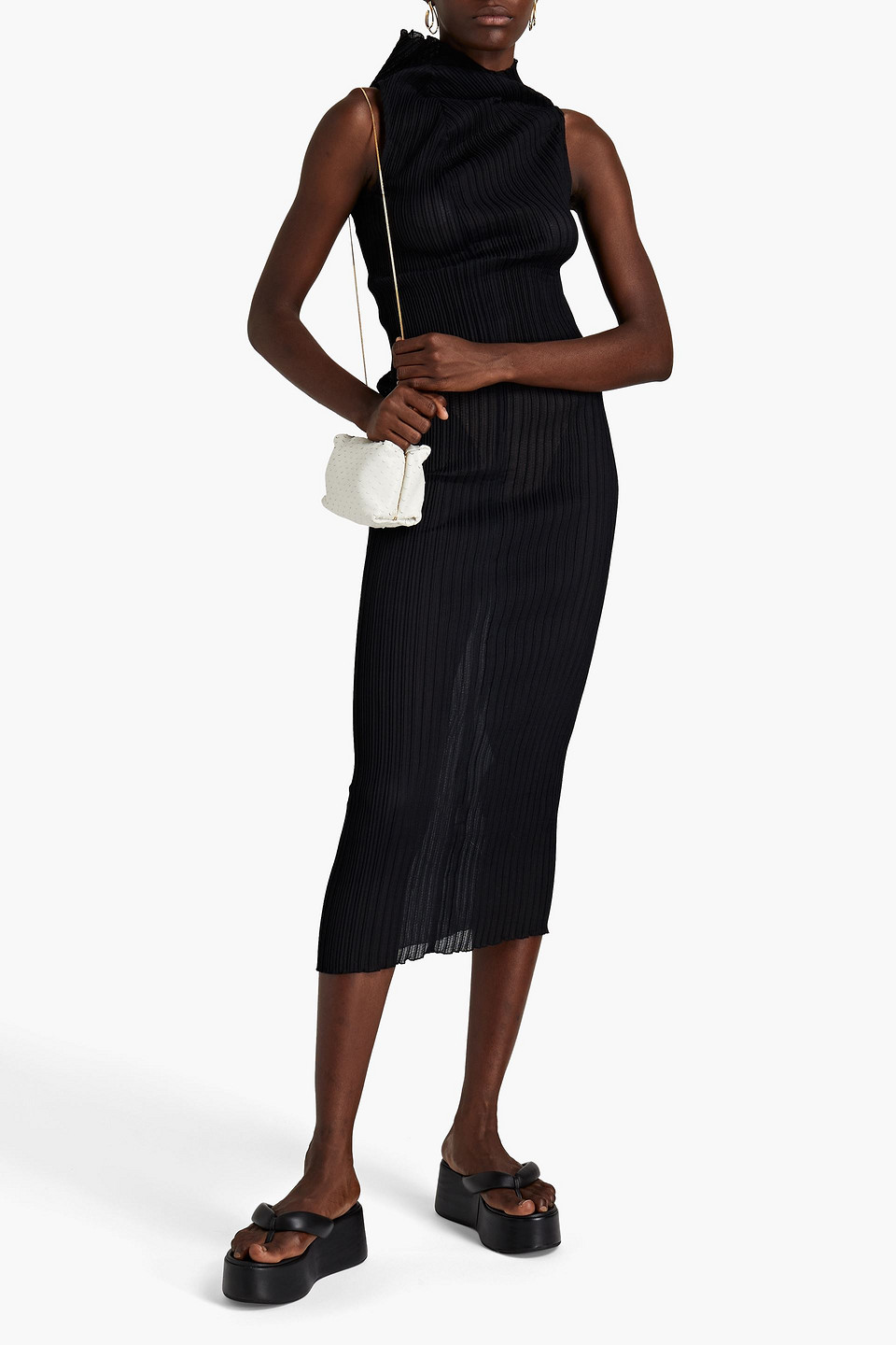 black off the shoulder knee length dress Zapaka Women Black Satin Midi Work Dress Bodycon Off the Shoulder Cocktail Dress, Black / US6 main image 0