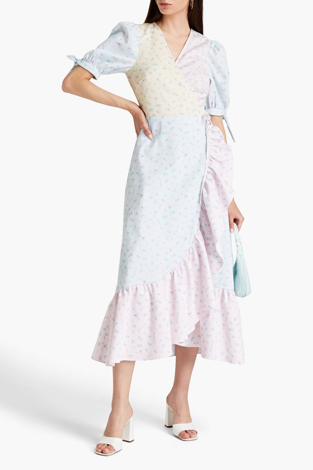 OLIVIA RUBIN Asta color-block printed twill midi wrap dress