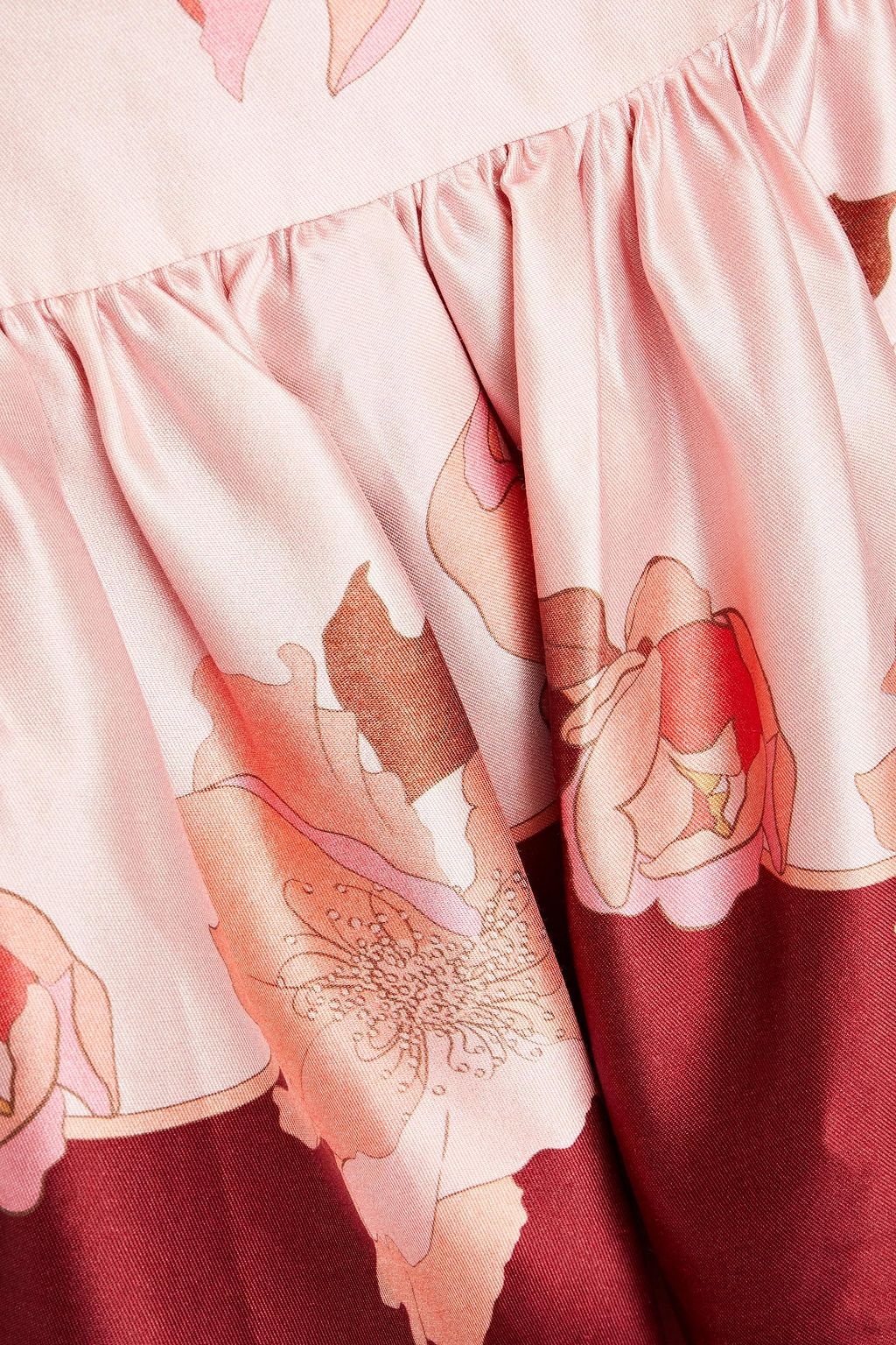 ZIMMERMANN Geraffter Minirock aus Twill aus einer Woll-Seidenmischung mit floralem Print