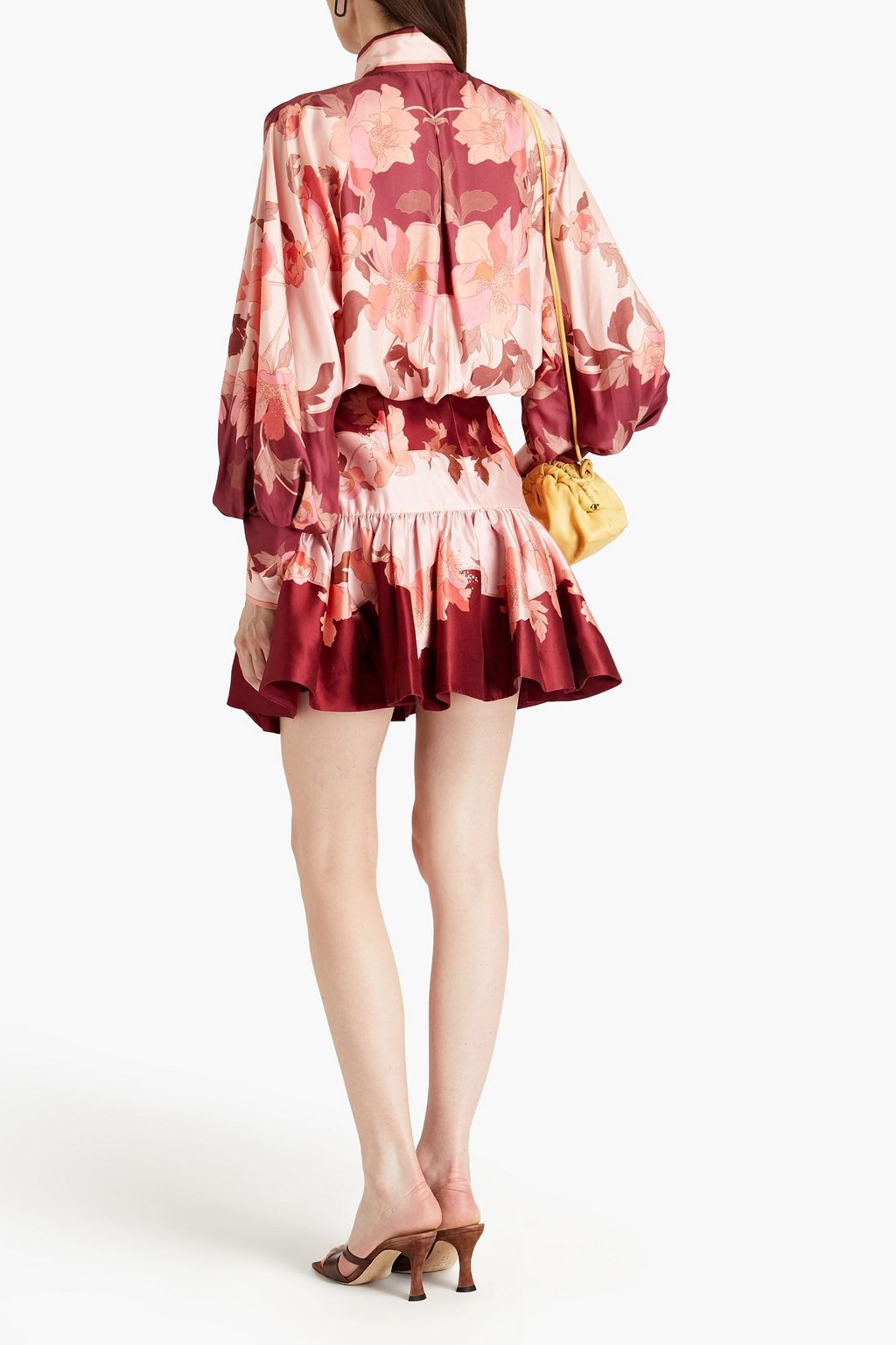ZIMMERMANN Geraffter Minirock aus Twill aus einer Woll-Seidenmischung mit floralem Print