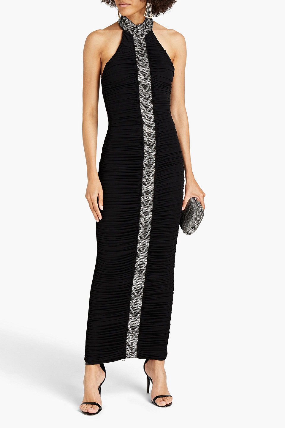 Balmain Embellished Ruched Crepe Halterneck Gown