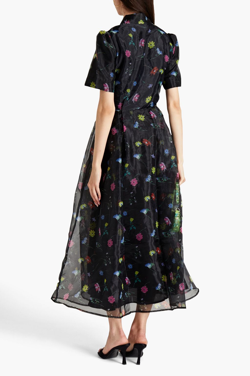 OLIVIA RUBIN Peony flared floral-print organza midi dress