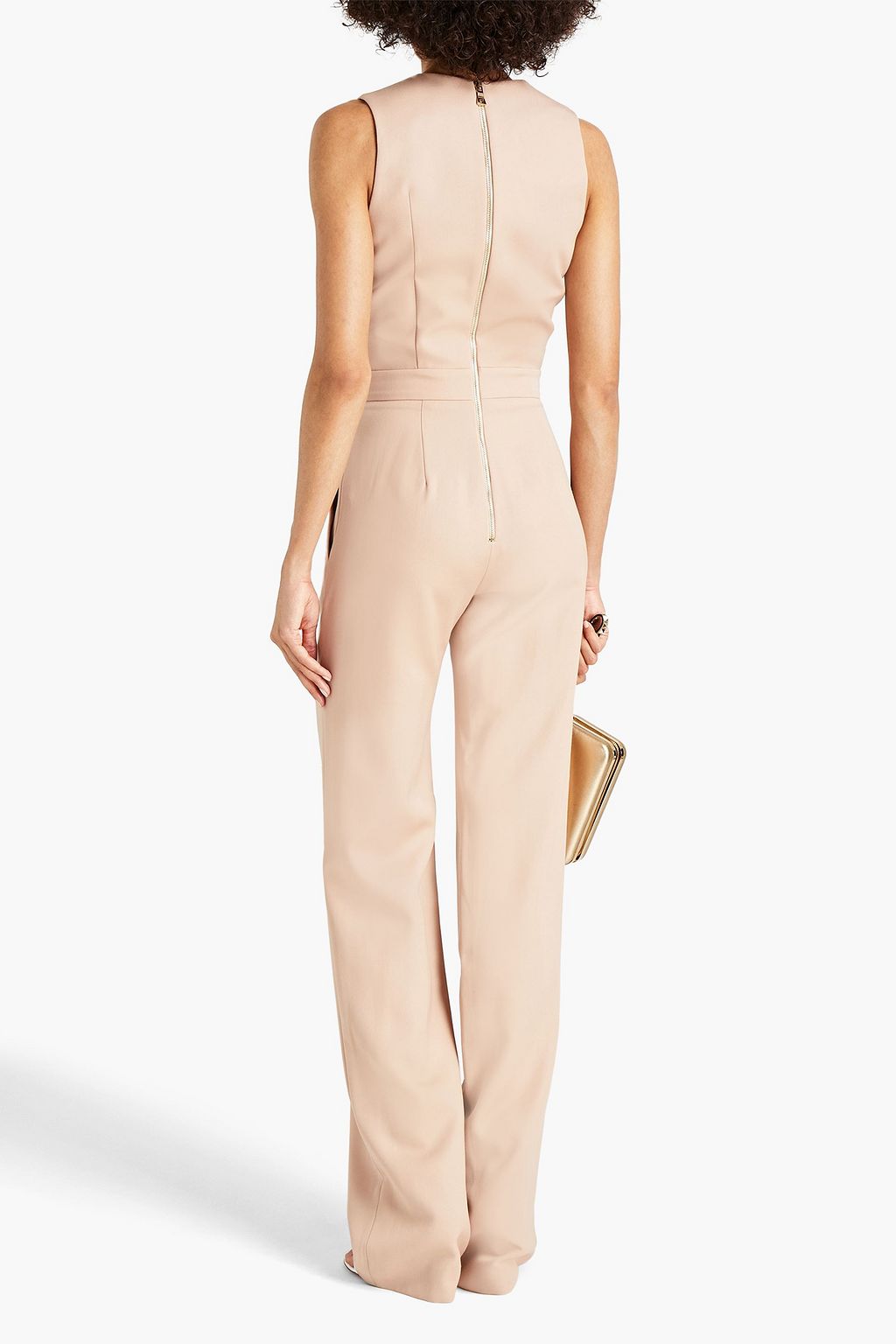 BALMAIN Wrap-effect button-embellished grain de poudre wool jumpsuit