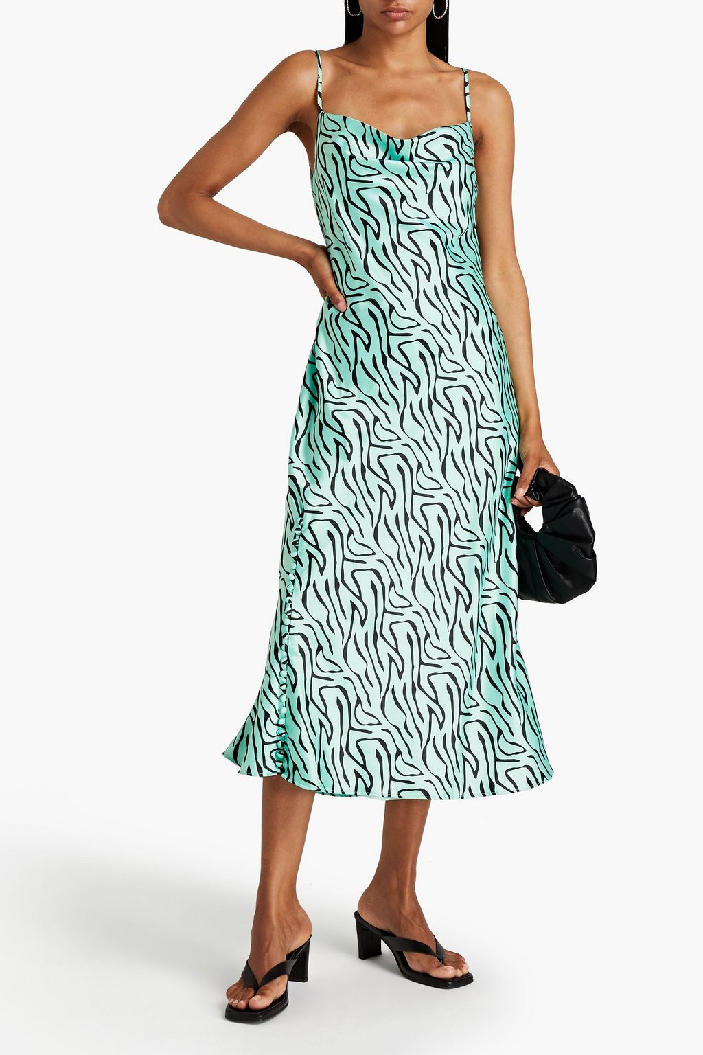 OLIVIA RUBIN Lia draped zebra-print satin midi slip dress