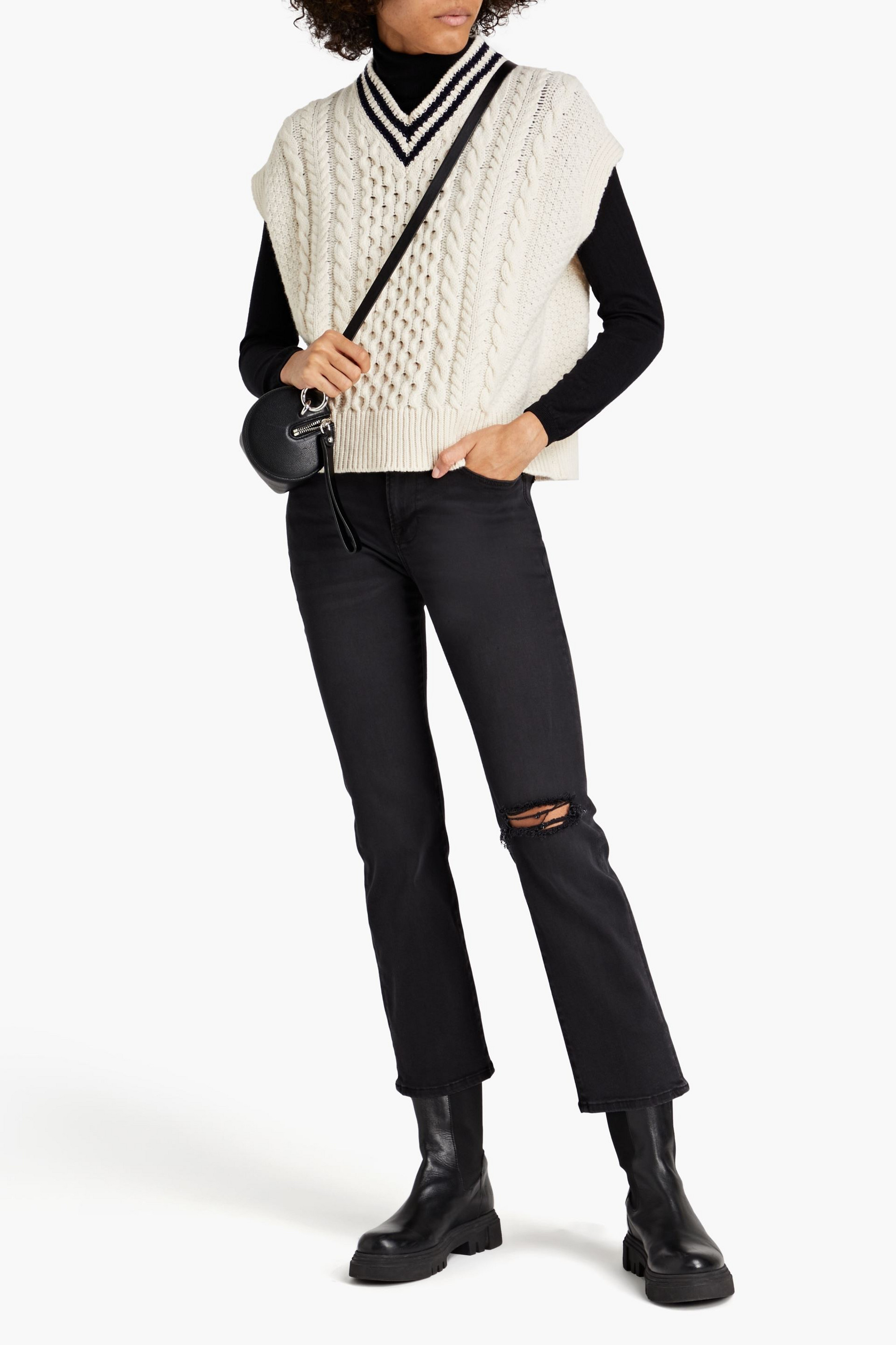 FRAME Le High Straight cropped distressed high-rise straight-leg jeans