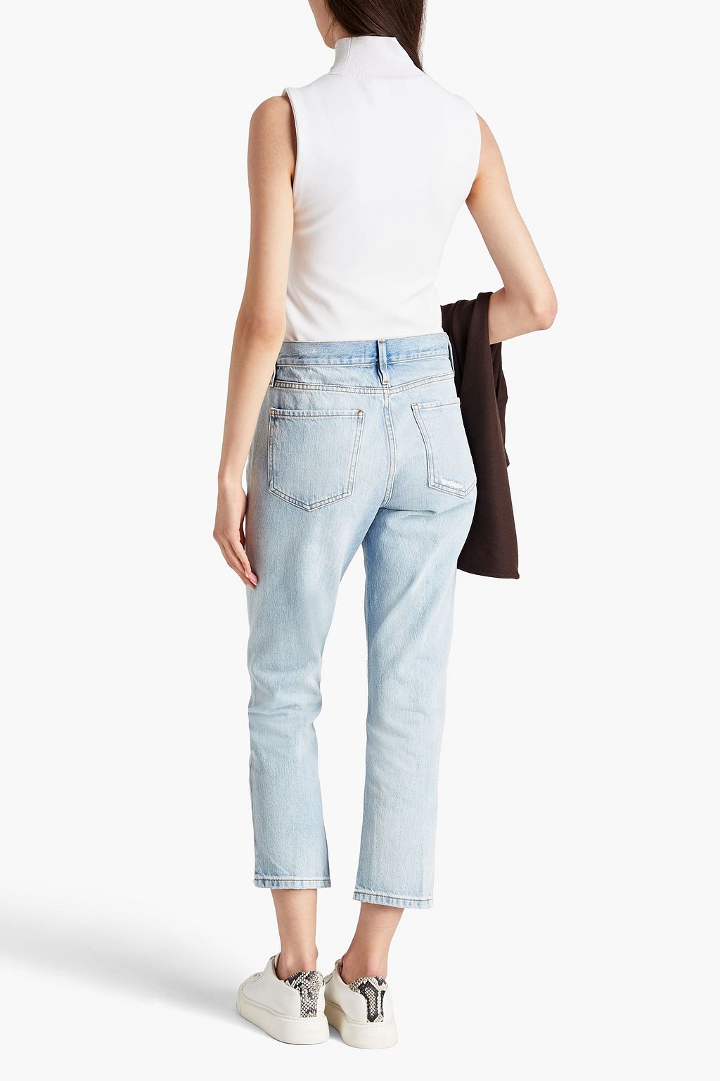 FRAME Le Piper cropped distressed high-rise straight-leg jeans