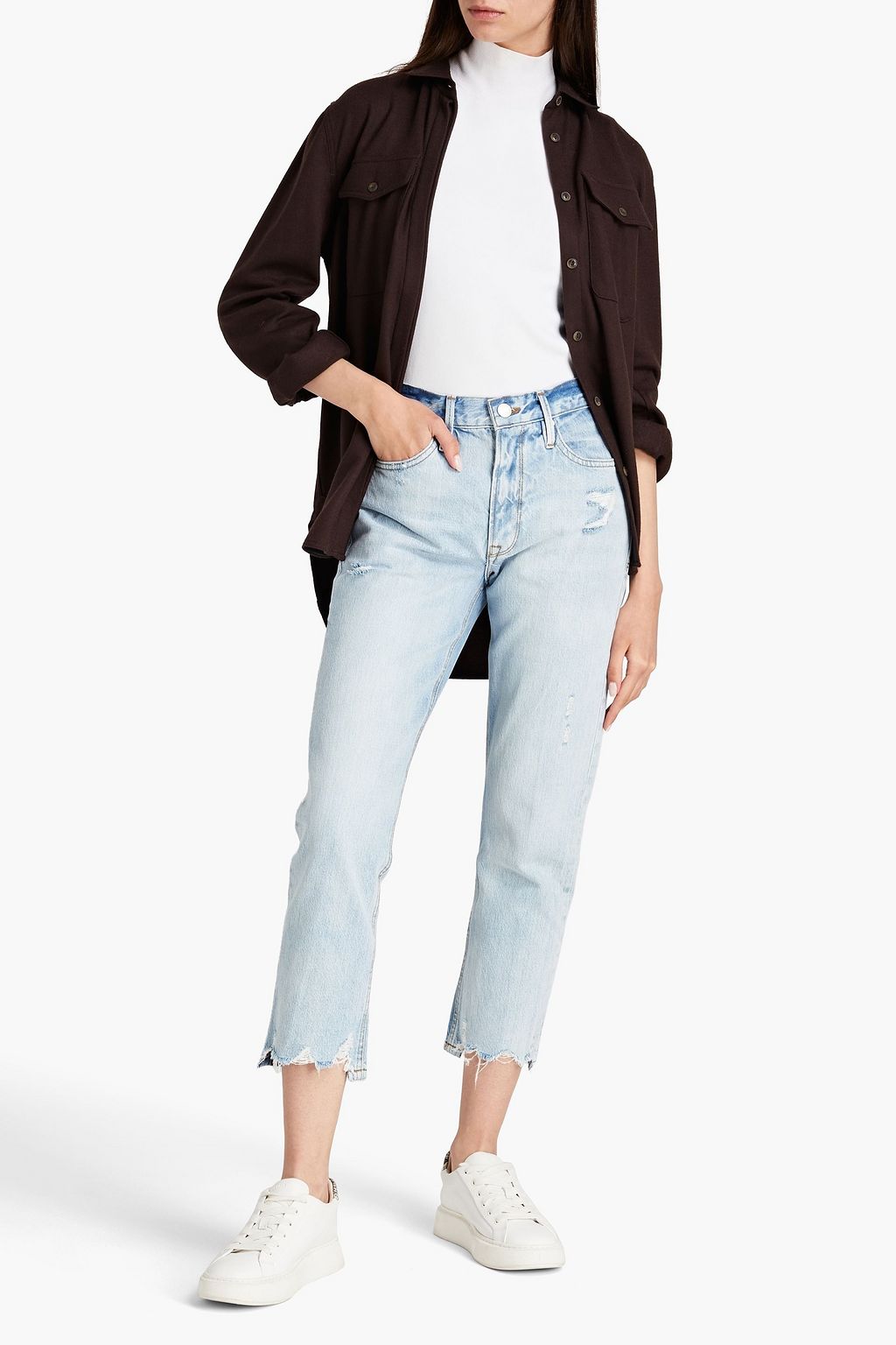 FRAME Le Piper cropped distressed high-rise straight-leg jeans