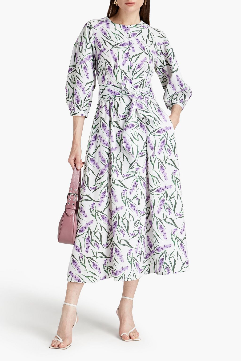 OLIVIA RUBIN Annie tie-front floral-print twill midi shirt dress
