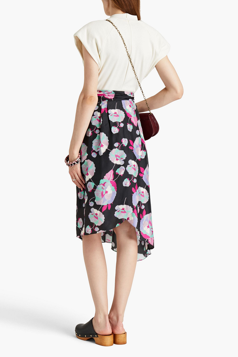 Isabel Marant Javenia Asymmetric Floral-print Silk Midi Skirt In Schwarz