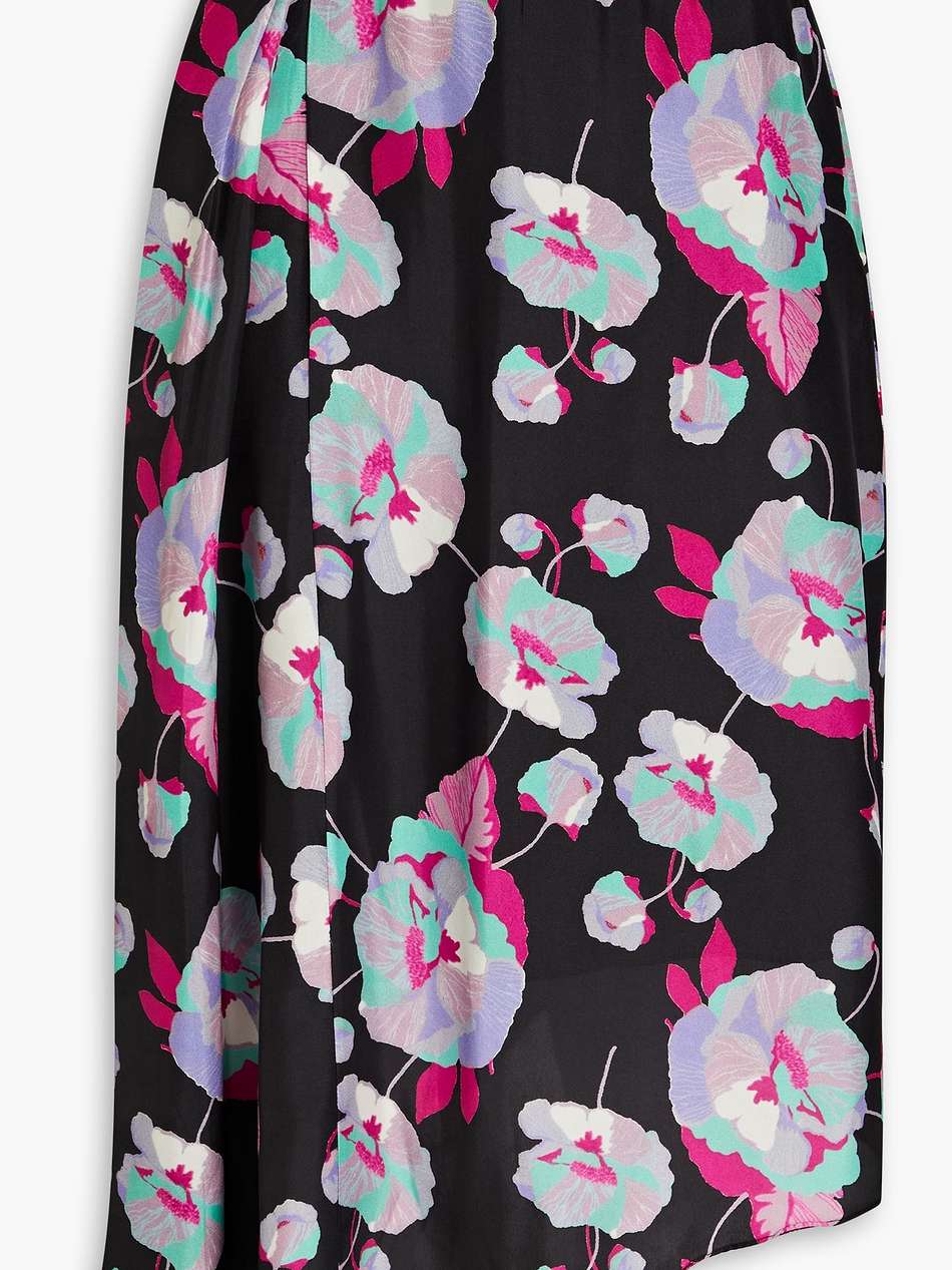 javenia asymmetric floral-print silk midi skirt