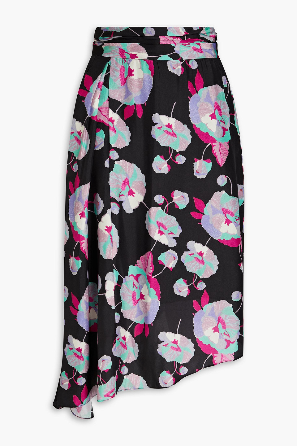Isabel Marant - Javenia asymmetric floral-print silk midi skirt - Black - FR 34