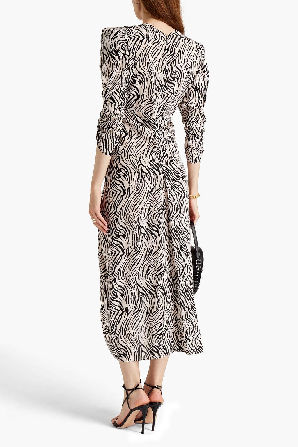 ISABEL MARANT Ruched printed silk-blend crepe de chine midi dress