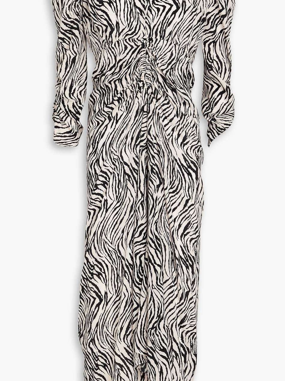 albi ruched zebra-print silk-blend crepe midi dress