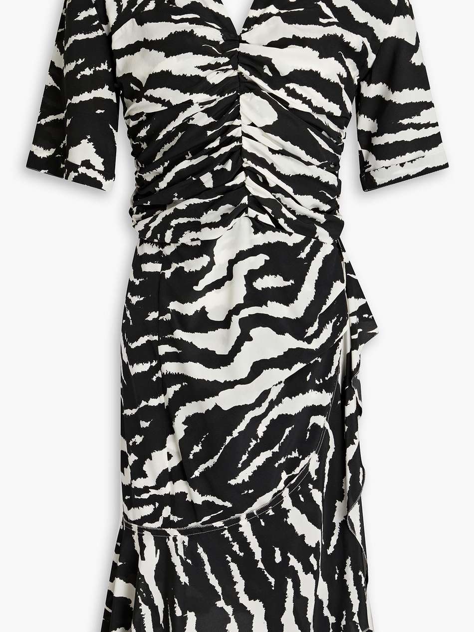 arodie ruched printed silk-blend crepe mini dress