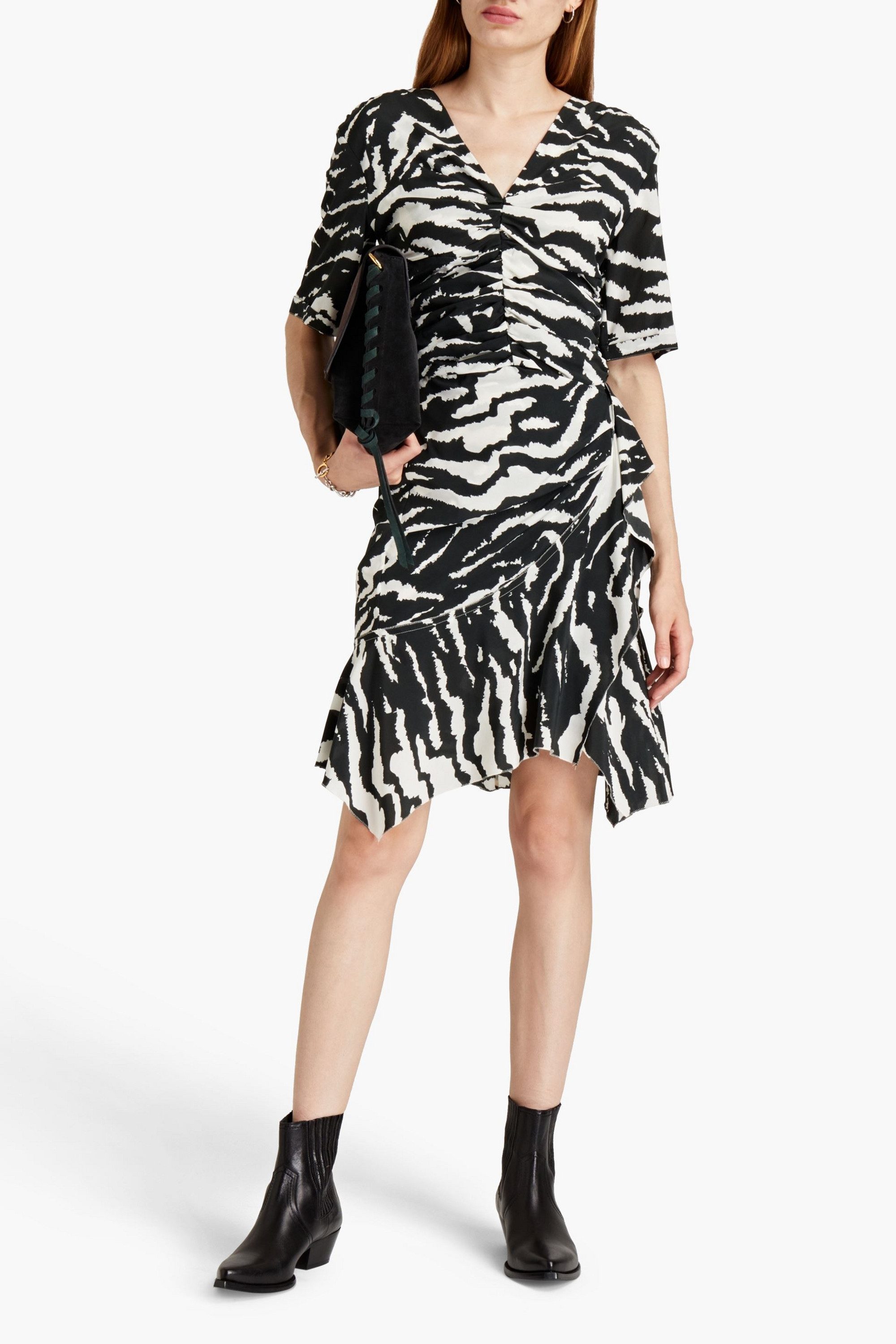 Isabel Marant Arodie ruched printed silk-blend crepe mini dress