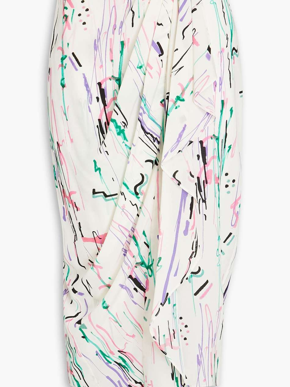 wrap-effect printed silk-blend crepe de chine midi skirt