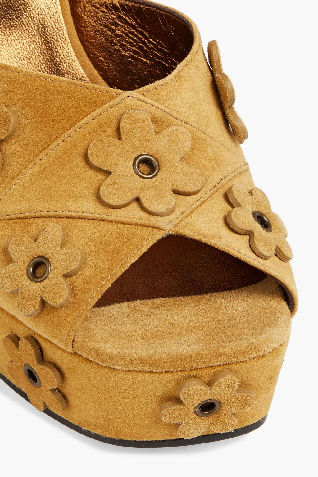 ROGER VIVIER Floral-appliquéd suede platform sandals