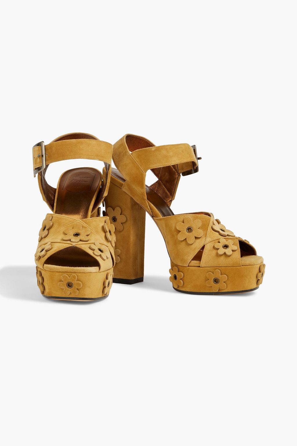 ROGER VIVIER Floral-appliquéd suede platform sandals