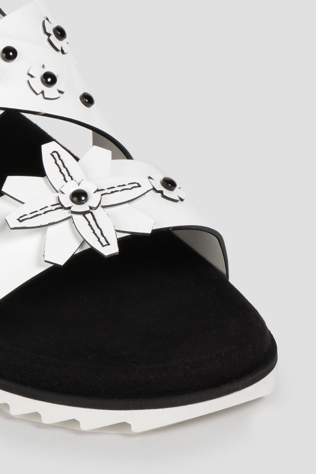 TOD'S Studded laser-cut patent-leather slingback sandals