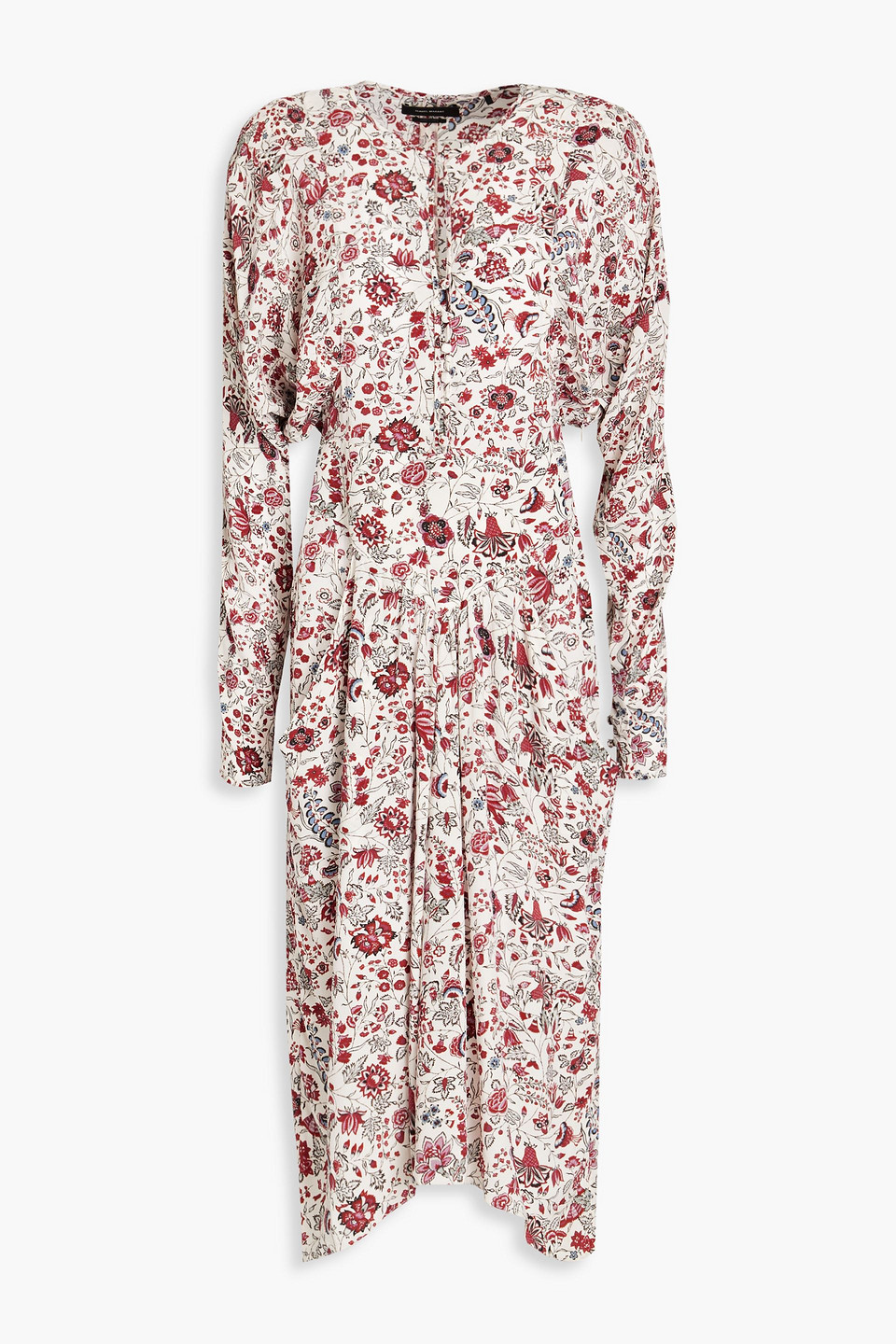 Isabel Marant Kelky Gathered Floral-print Silk Crepe De Chine Dress In Ecru