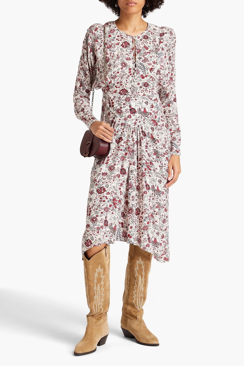 ISABEL MARANT シルククレープデシン ワンピース ギャザー入り フローラルプリント