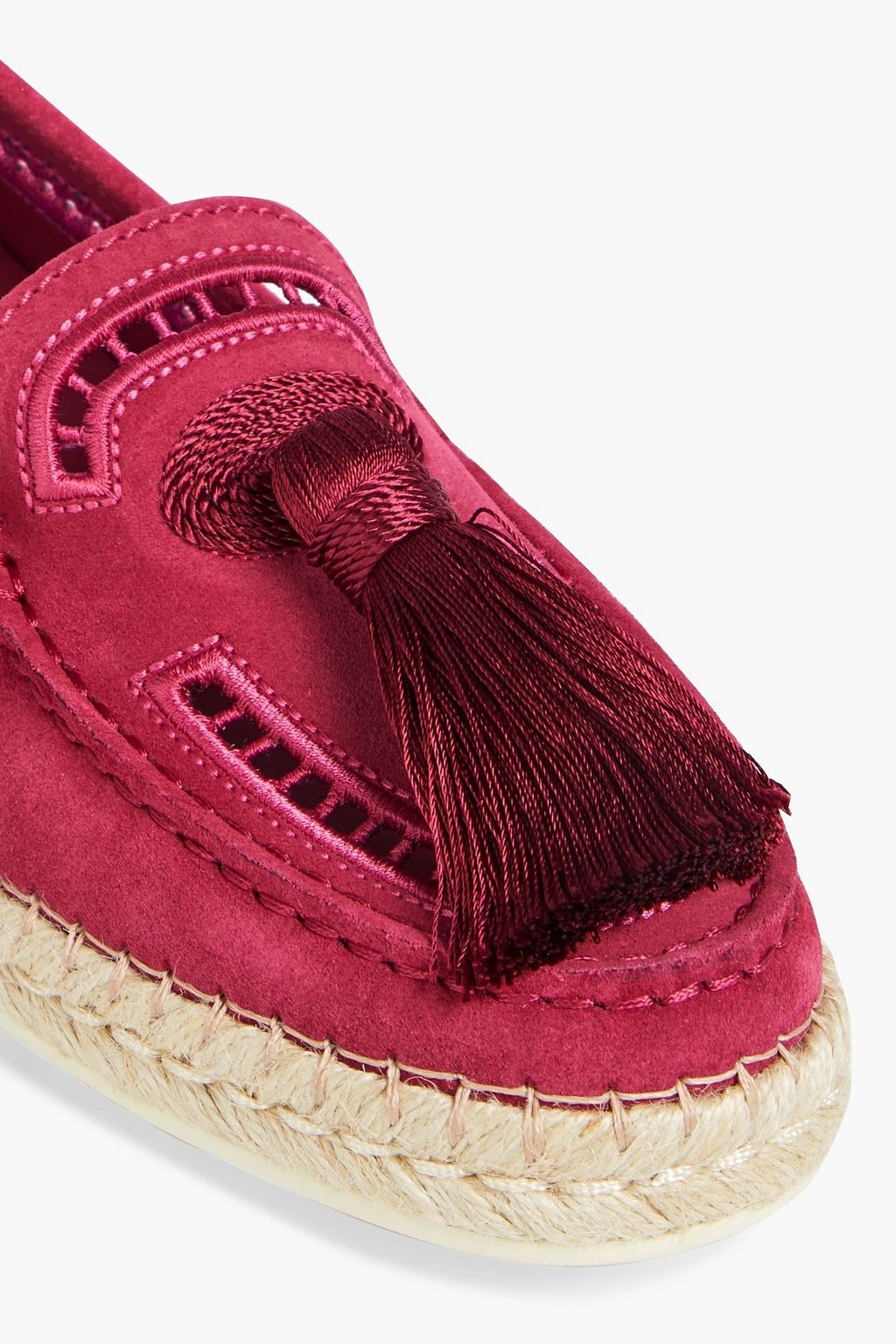 TOD'S Tasseled crochet-trimmed suede loafers