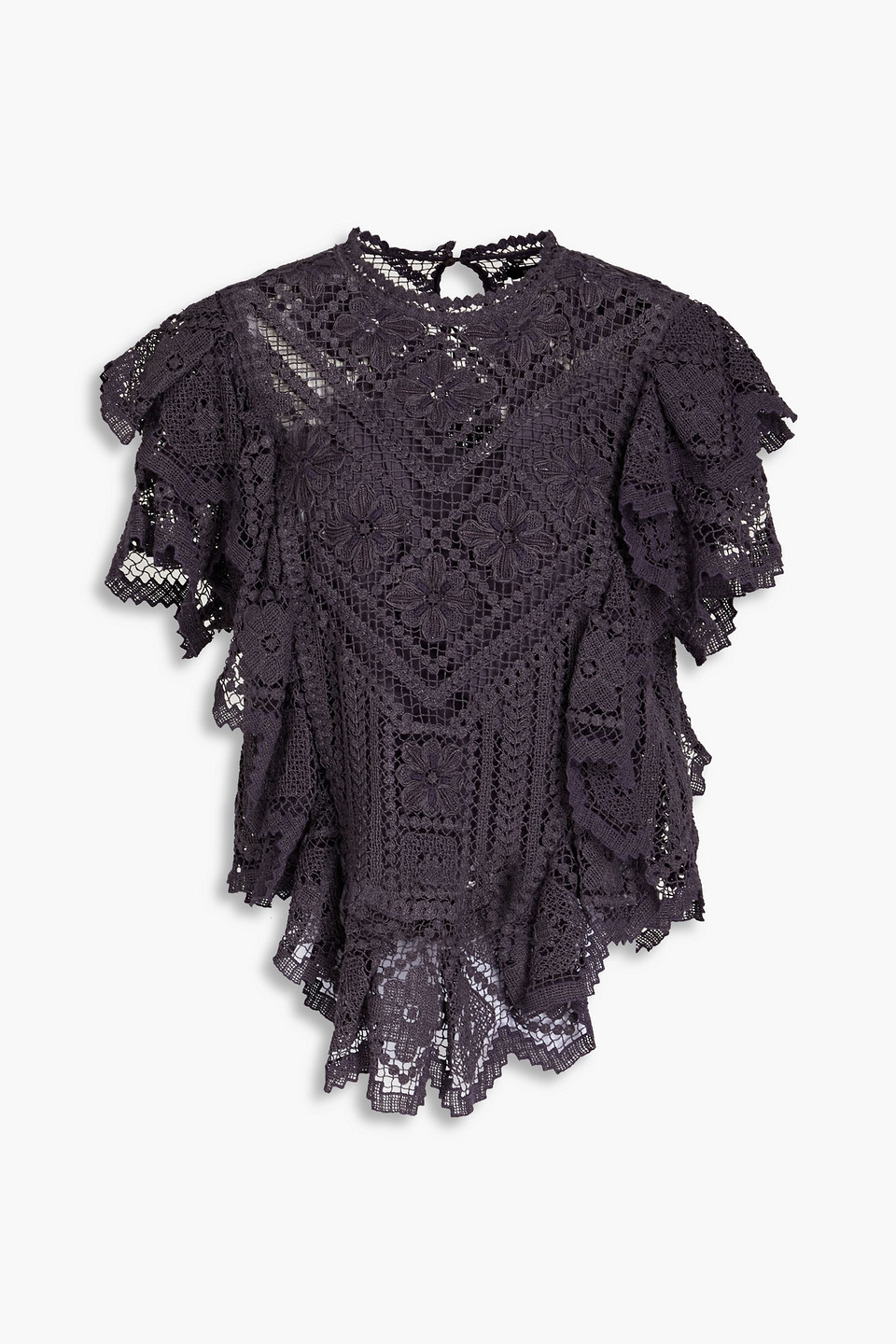 Isabel Marant Zainos Ruffled Crocheted Cotton Blouse In Dunkellila