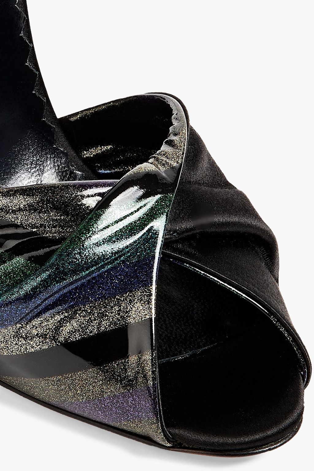 MISSONI Twisted metallic striped patent-leather and satin sandals