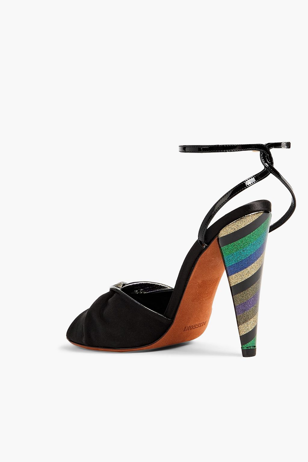 MISSONI Twisted metallic striped patent-leather and satin sandals