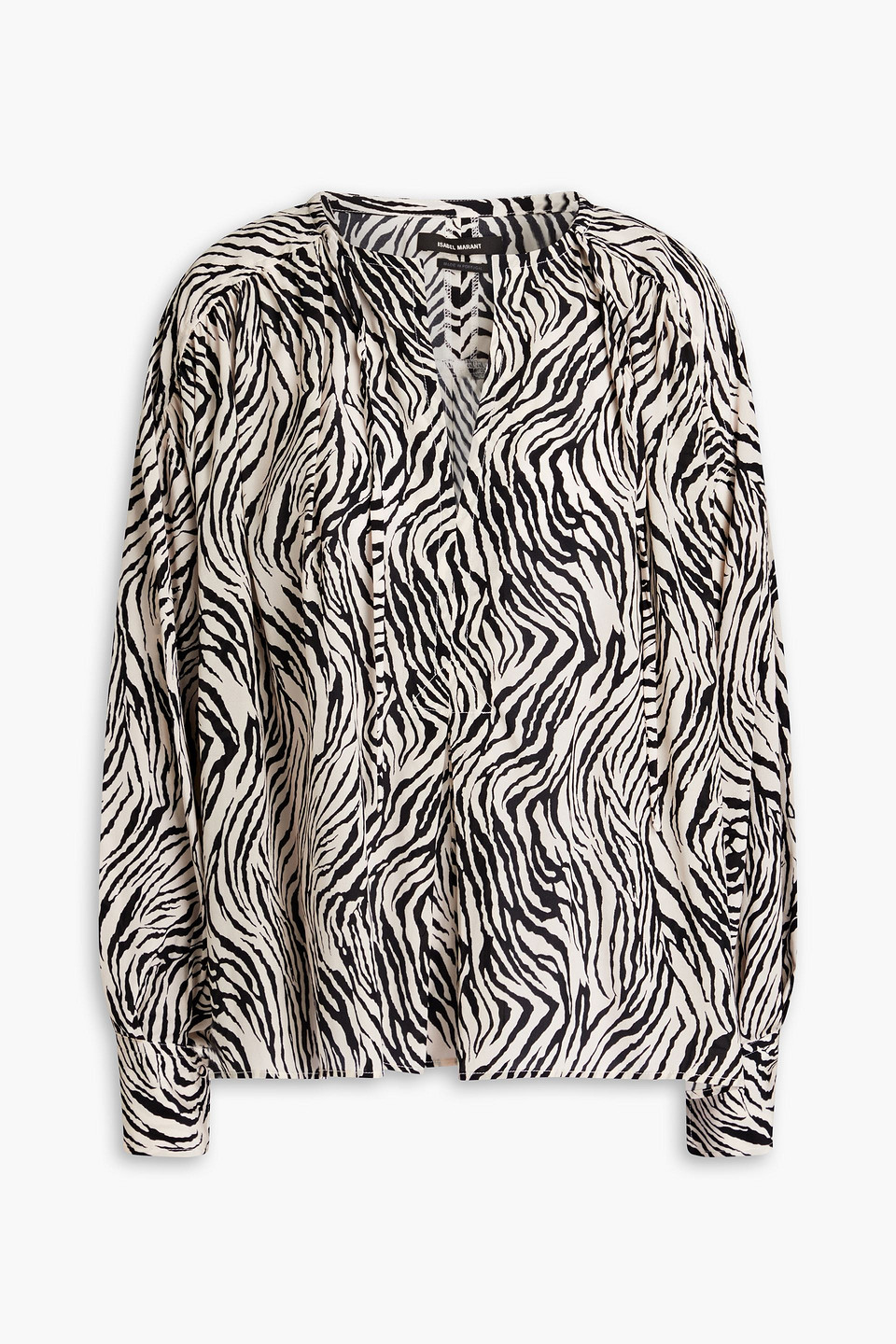 Isabel Marant Amba Gathered Zebra-print Silk-blend Crepe De Chine Blouse In Schwarz