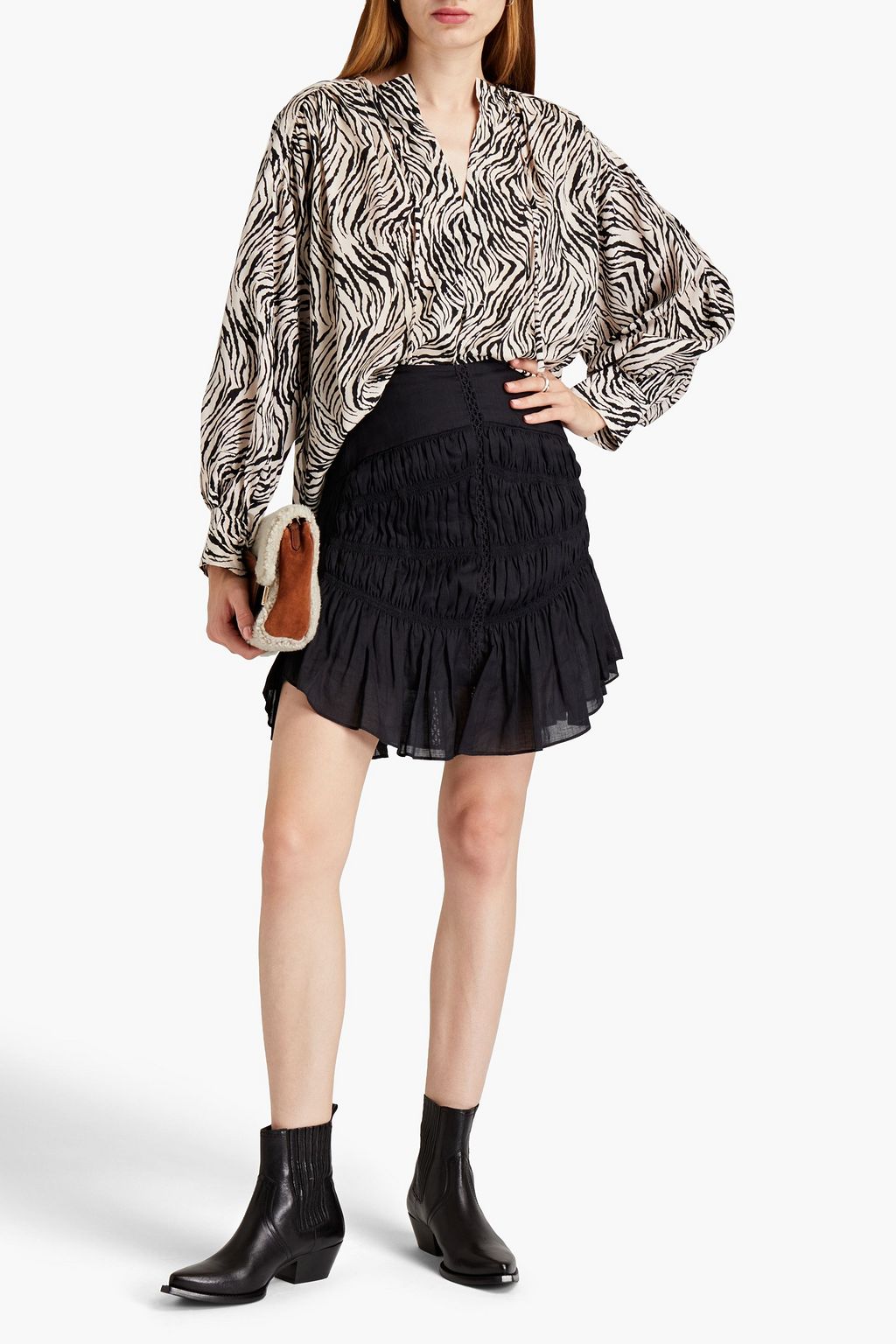 ISABEL MARANT Amba gathered zebra-print silk-blend crepe de chine blouse