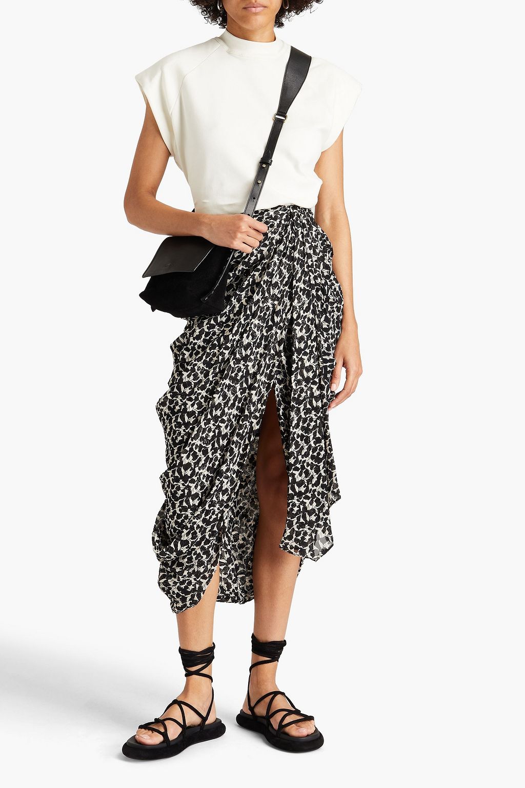 ISABEL MARANT Candelia draped metallic fil coupé silk and Lurex-blend midi skirt