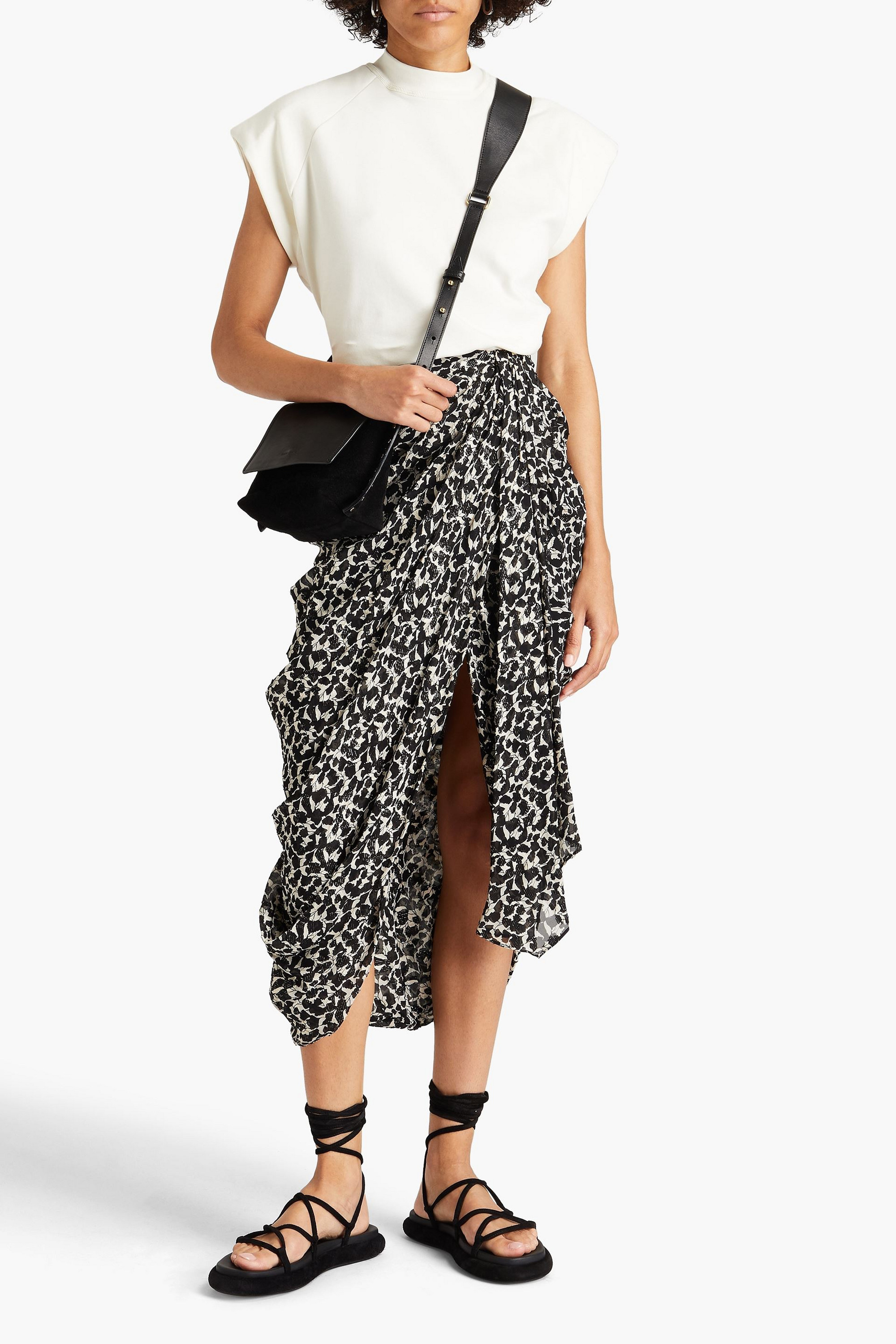 Isabel Marant Candelia draped metallic fil coupé silk and Lurex-blend midi skirt