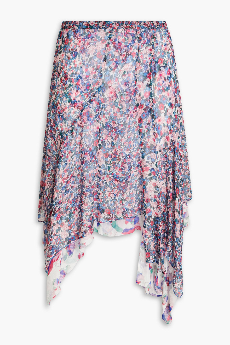 Isabel Marant Omyles Layered Floral-print Silk-crepon Mini Skirt In Bleu